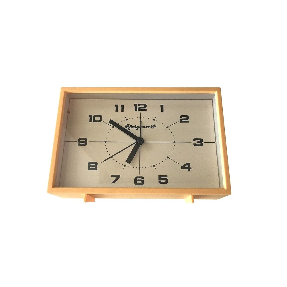 Konigswerk Orange Rectangular Alarm Clock Analog Battery Operated Minimalist